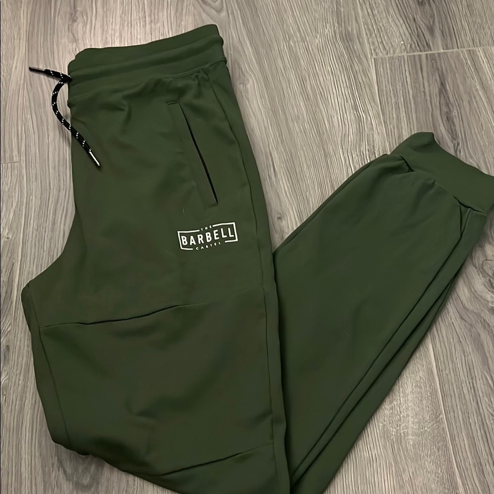Green Jogger Track Pants with Elastic Cuffs and Drawstring Waistband